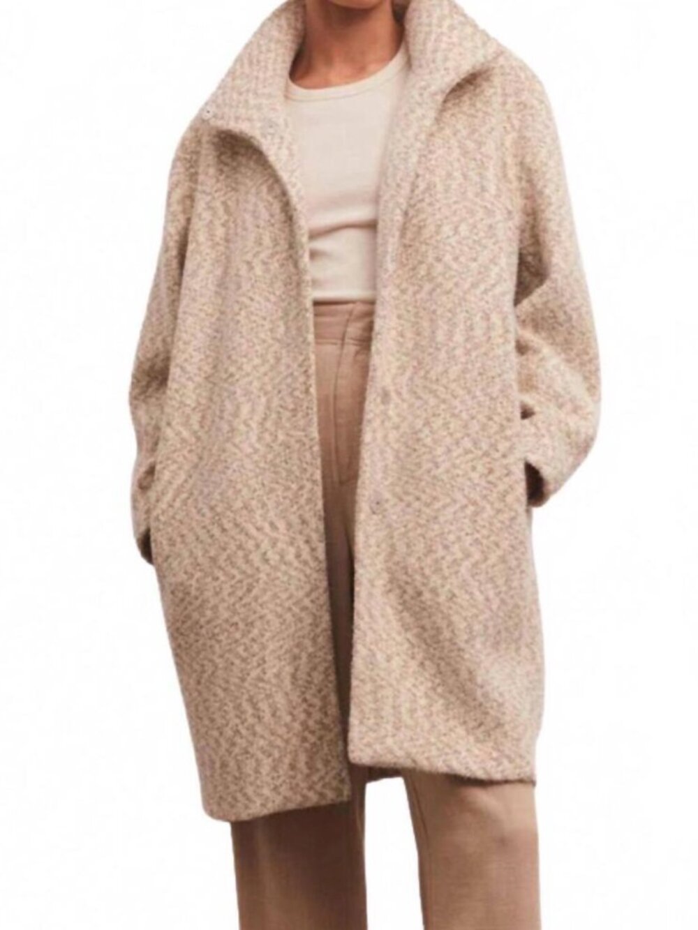 Z Supply Connor Knit Coat Whisper White Fuzzy Textured Midi Jacket Size Medium